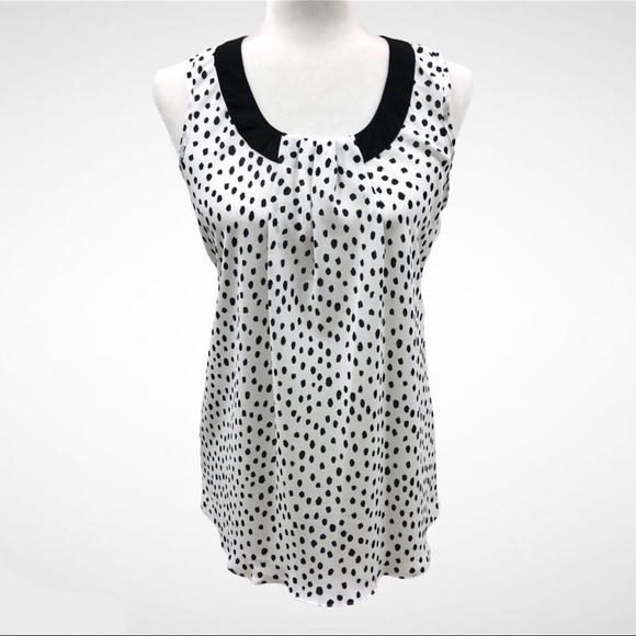 Spense Sleevless Blouse White with Black Dots Size Small Scoop Neck - Picture 1 of 9